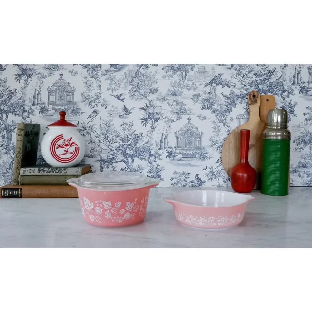 Vintage Pyrex Pink Gooseberry Cinderella Casserole Dish Bowl 471 473 and 1 Lid